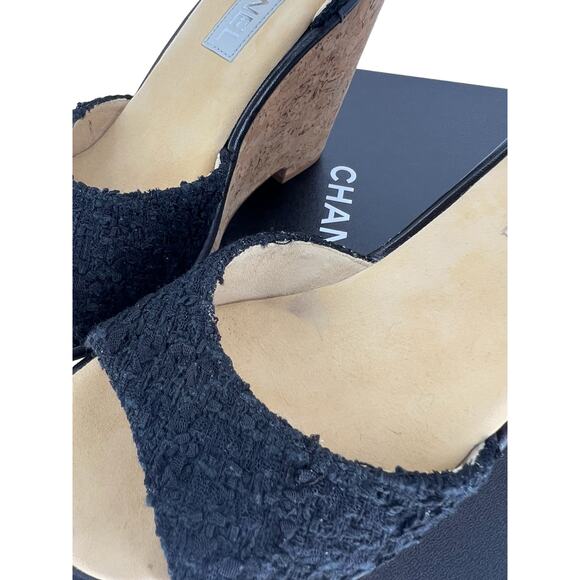 CHANEL Black and Gold Wedge Sandals - Picture 14 of 16